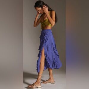 Anthropologie A-line Ruffle Slit Midi Skirt